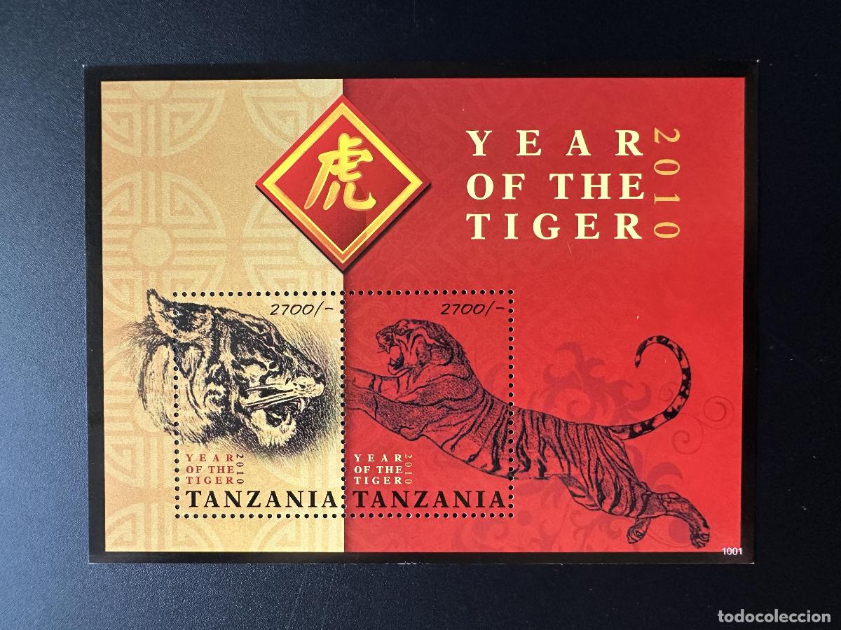 Sellos: Tanzania 2010 Mi. Bl. 629: A&ntilde;o del tigre zodiaco chino astrolog&iacute;a felina