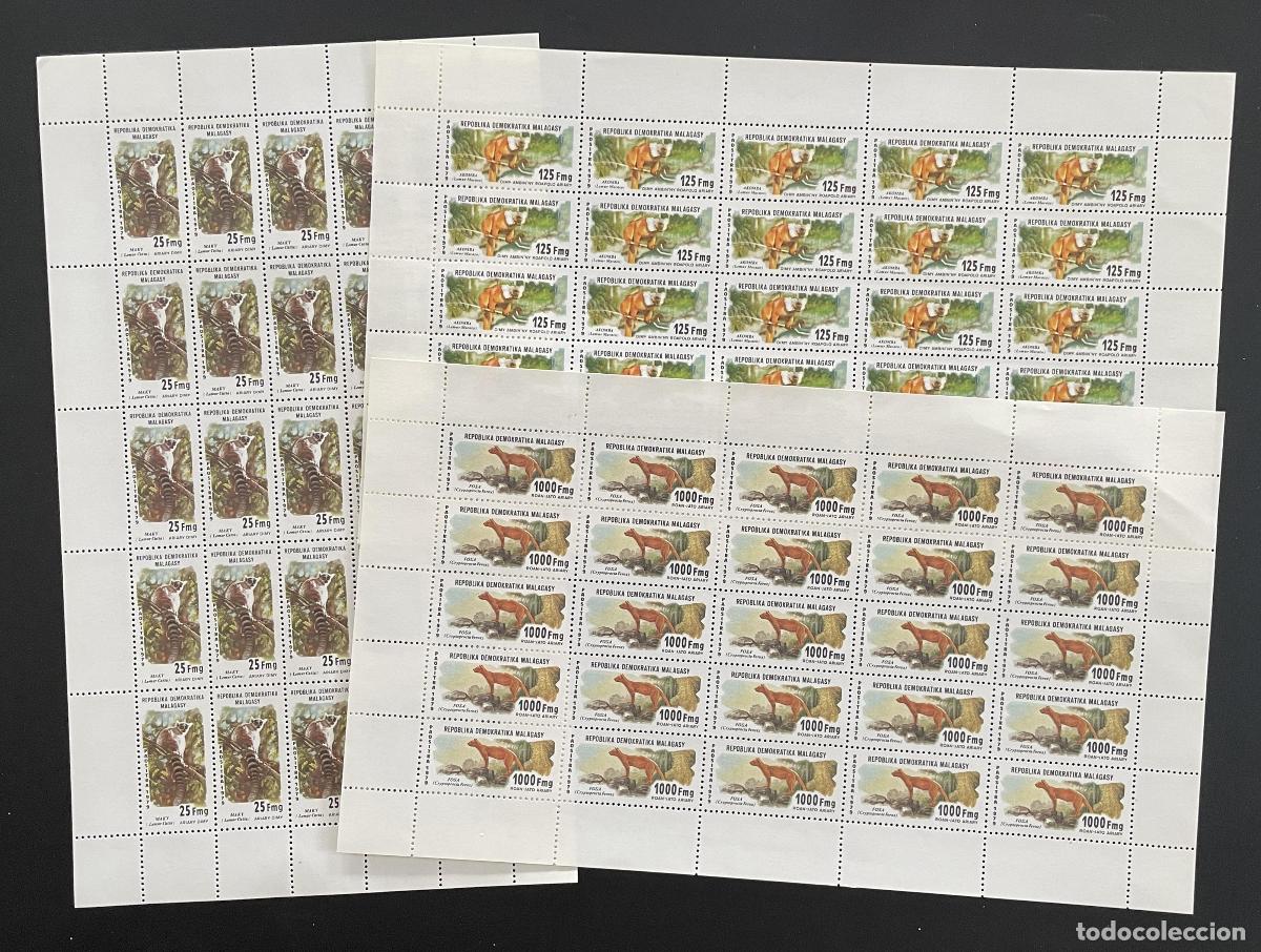 Sellos: Madagascar 1979 YT 627-629 bloque l&eacute;mures maki fosa fauna animales