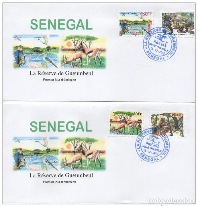 Sellos: Senegal 2013 FDC primer d&iacute;a de la Reserva Gueumbeul vida silvestre aves hongos rapaces