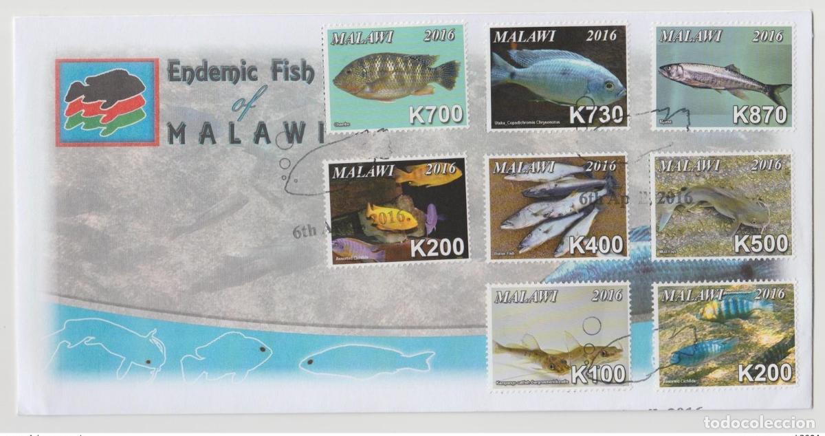 Sellos: Malawi 2016: Peces end&eacute;micos Pesca Fauna marina FDC Primer d&iacute;a