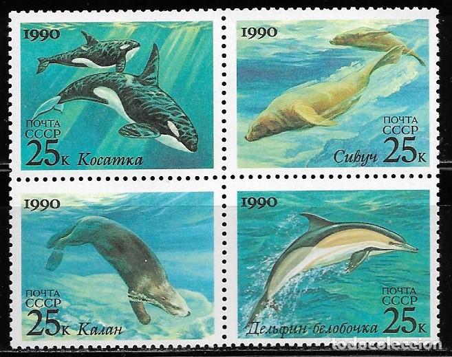 Sellos: RUSIA 1990 - Ivert 5791/94 - FAUNA - MAMIFEROS MARINOS. MNH.