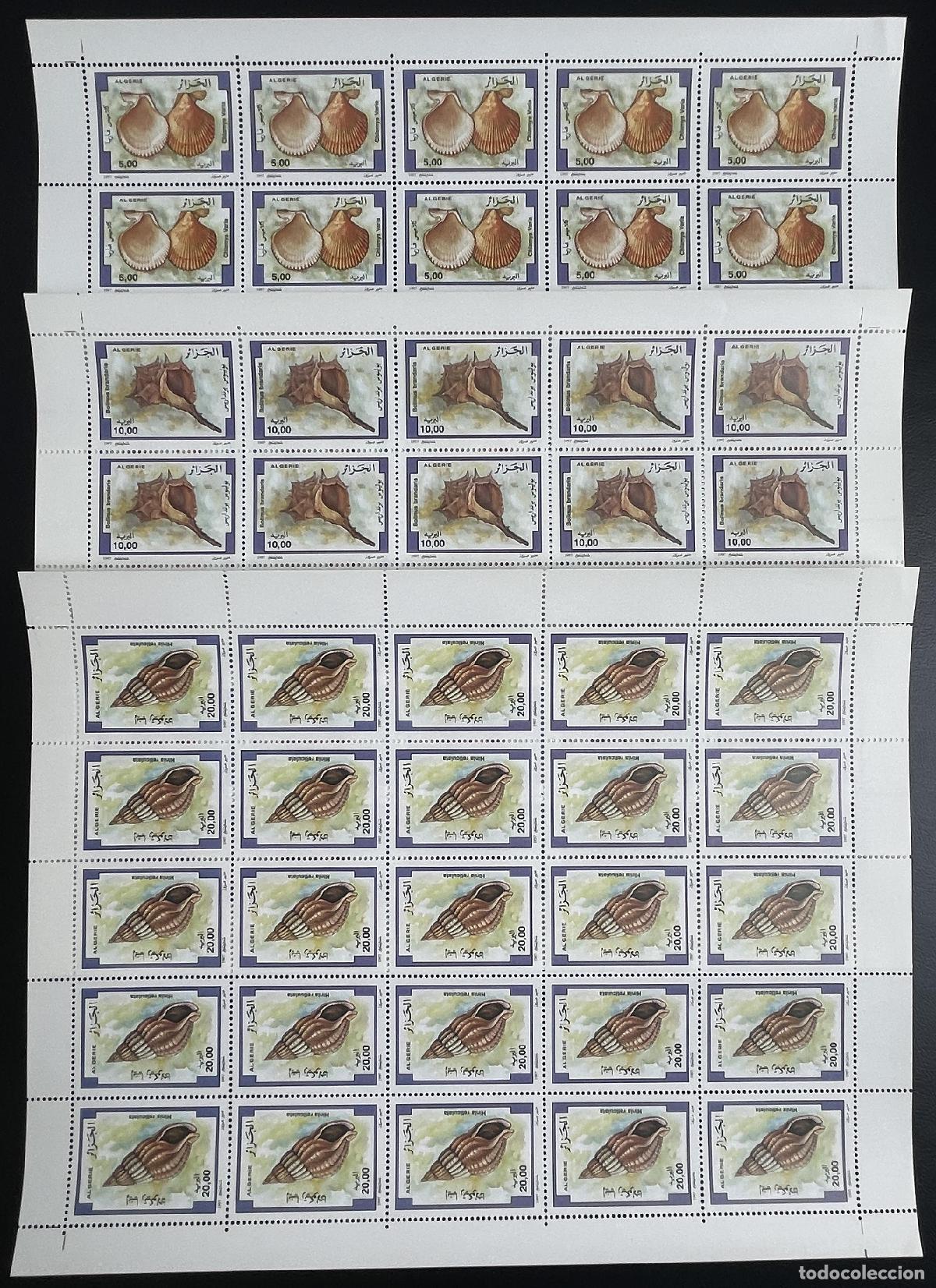 Sellos: Argelia 1997 Yt 1148-1150 tablero conchas aves fauna marina naturaleza