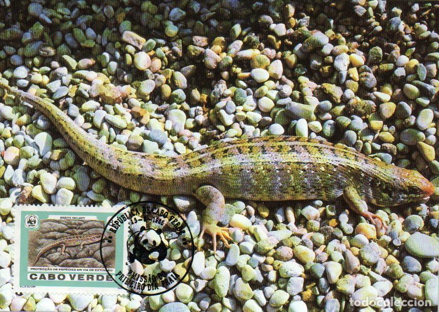 Sellos: CABO VERDE IVERT N&ordm; 493, ESLIZON DE VAILLANT,TARJETA MAXIMA DE 15-6-1985