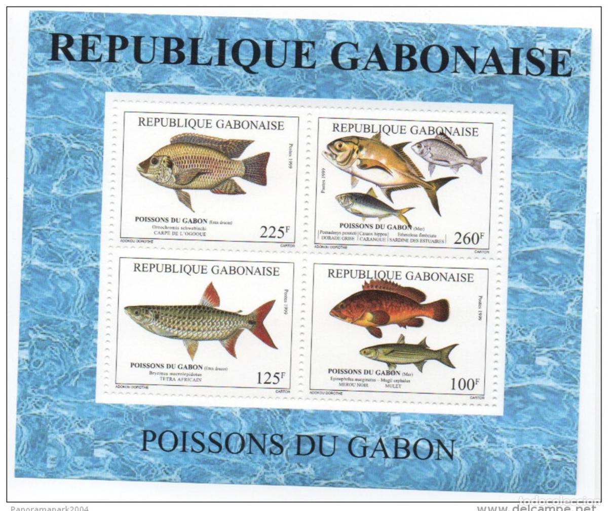 Sellos: Gab&oacute;n 1999 Mi. Bl. 101 bloques: Peces vida marina escasa silvestre