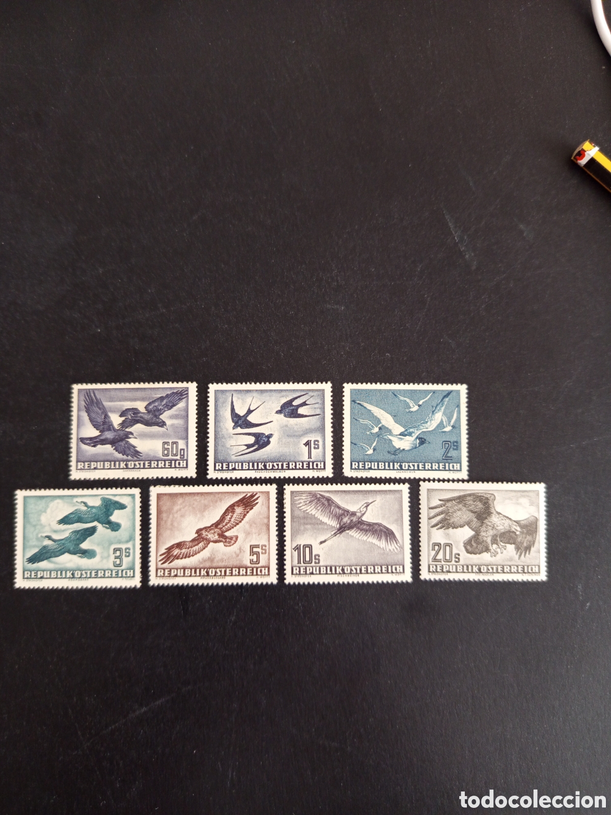 Sellos: AUSTRIA, 1950/3. CORREO A&Eacute;REO: FAUNA. AVES. P&Aacute;JAROS. YVERT A&Eacute;REO 54/60. PEDIDO M&Iacute;NIMO 3 &euro;. VER FOTOS