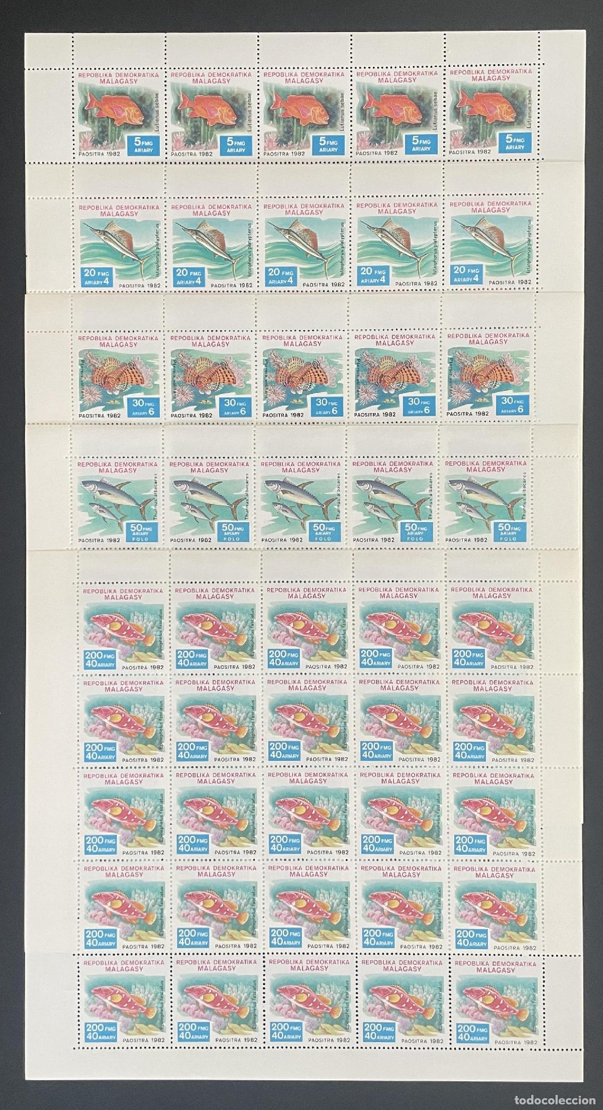 Sellos: Madagascar 1982 YT 678-682 bloque peces tropicales fauna marina