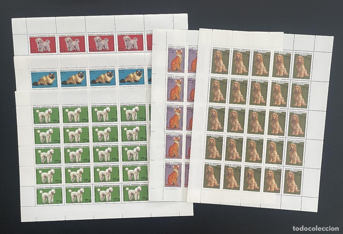 Sellos: Madagascar 1985 YT 732-736 perros gatos caniche cocker siam&eacute;s