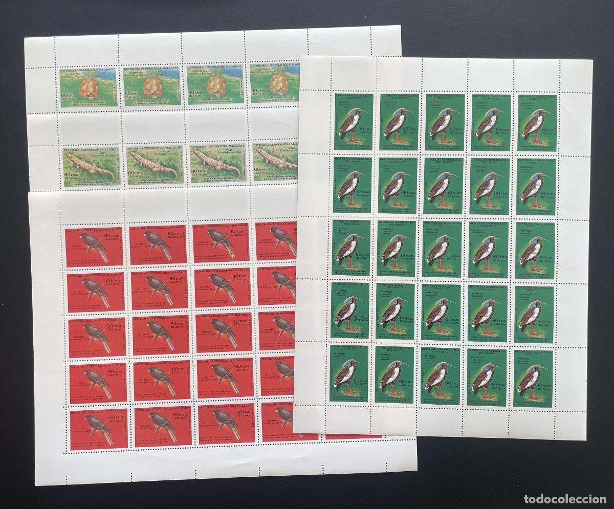 Sellos: Madagascar 1987 YT 790-793 bloque fauna aves cocodrilo tortuga