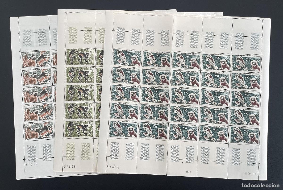 Sellos: Madagascar 1961 YT PA 84-86 bloque l&eacute;mures primates fauna animales