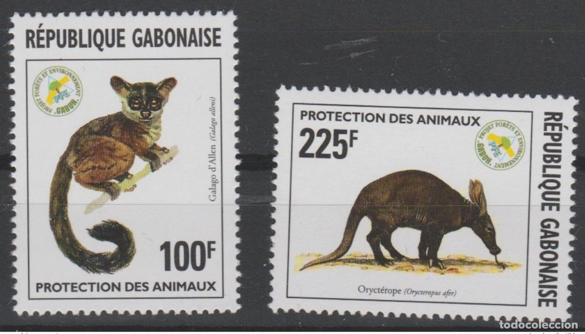 Sellos: Gab&oacute;n 1996 Mi. 1309 - 1310 Protecci&oacute;n animal El oso hormiguero de Galago d'Allen RARO