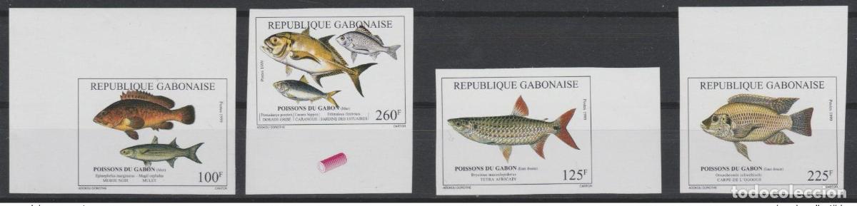 Sellos: Gab&oacute;n 1999 ND Imperf Mi. 1480-1483 Peces fauna &iexcl;RARA!