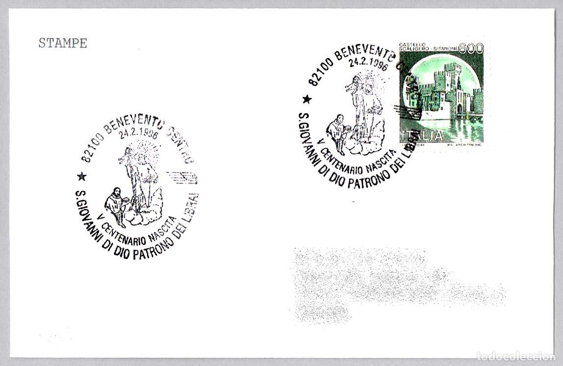 Sellos: Matasellos V CENT. NACIMIENTO DE SAN JUAN DE DIOS - PATRON DE LOS LIBREROS. Benevento, Italia, 1996