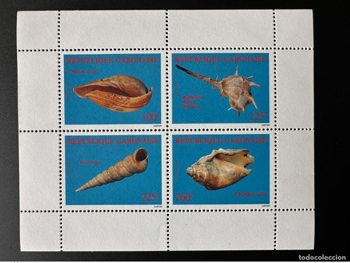 Sellos: Gab&oacute;n 1995 Mi. Bl. 78 Conchas crust&aacute;ceos raros!