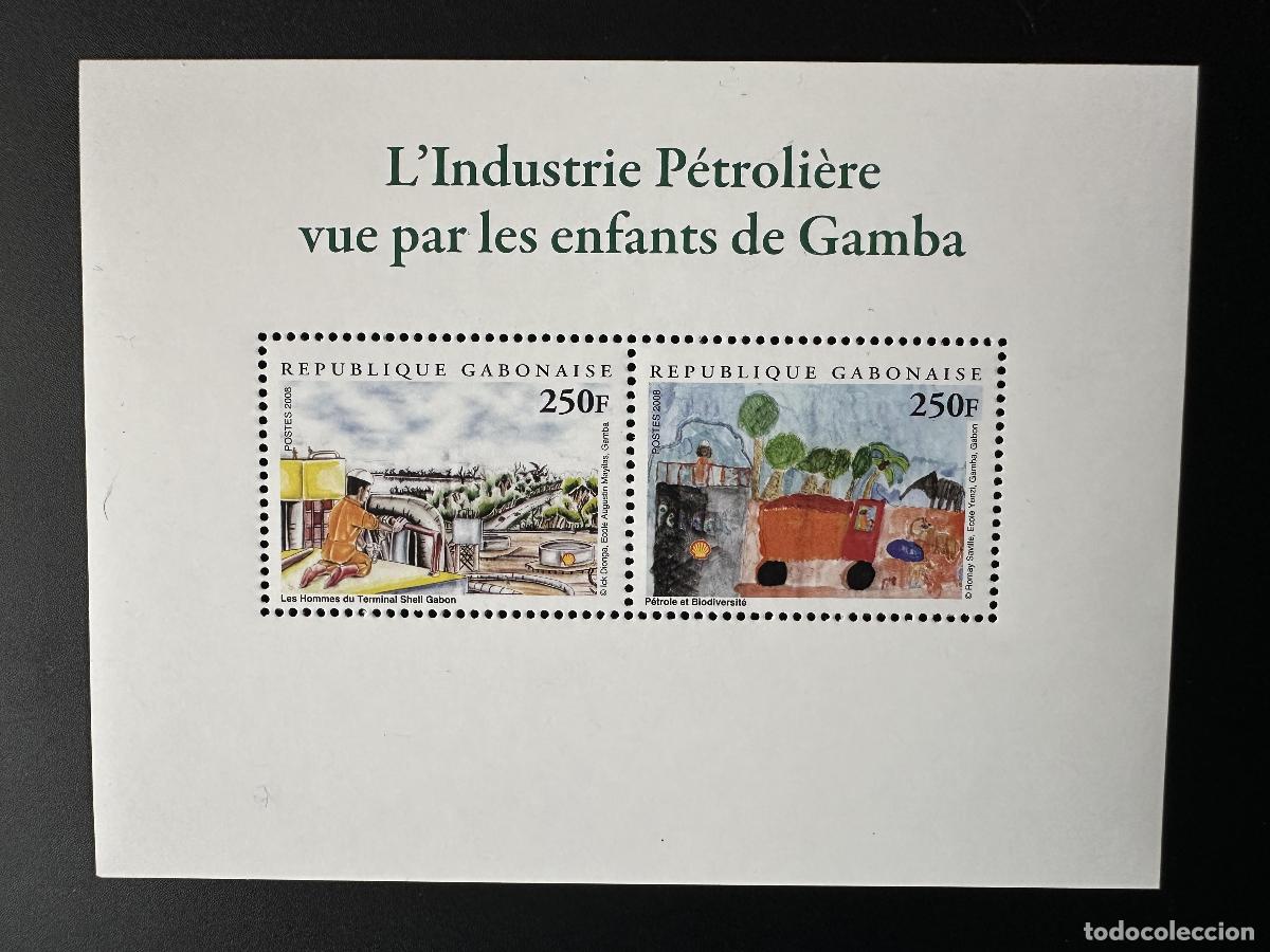 Sellos: Gab&oacute;n 2008 Mi. Bl. 131 Ni&ntilde;os de la industria petrolera Oil Petrole Shell Elephant