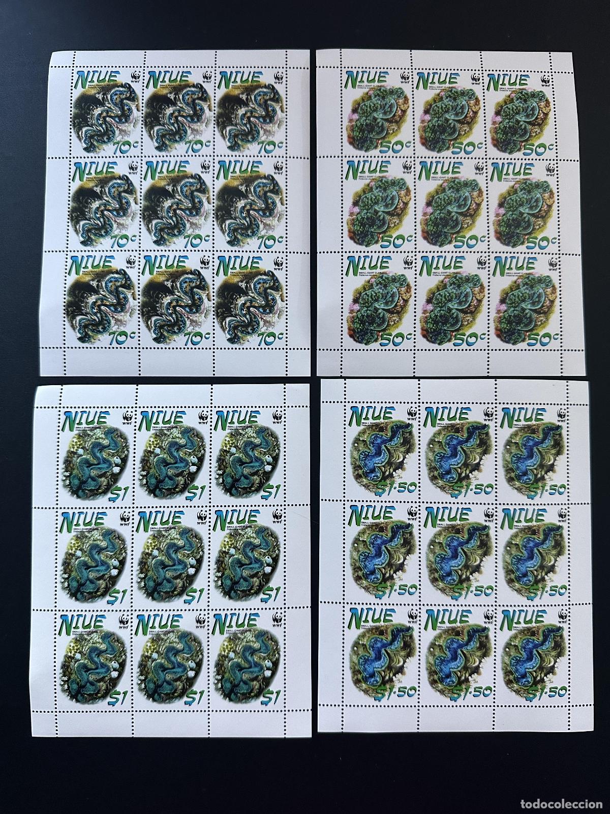 Sellos: Minihoja Niue 2002 Mi. 973 - 976 de WWF Marine Wildlife Almeja gigante peque&ntilde;a CON logotipo