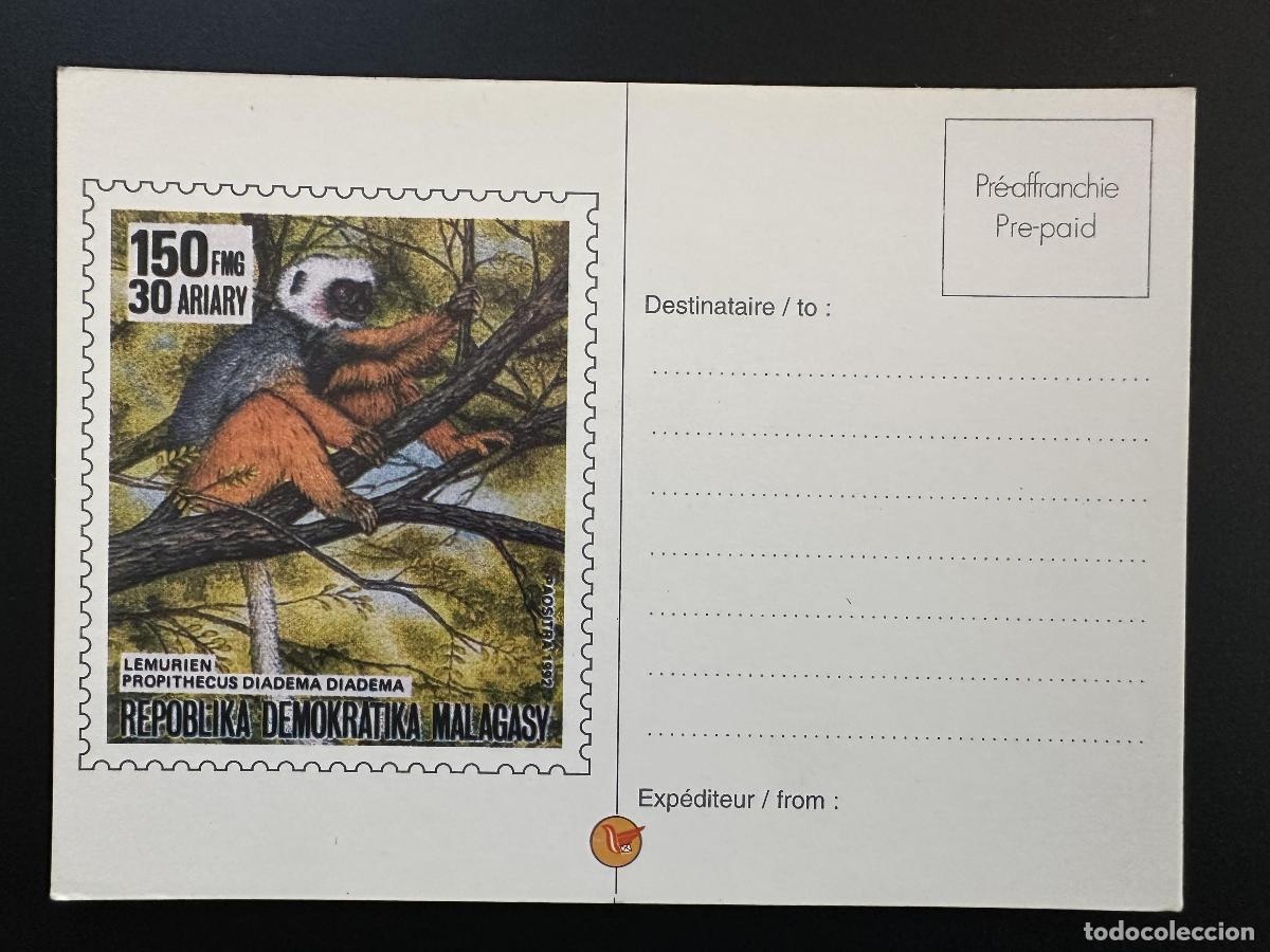 Sellos: &iquest;Madagascar 1993? YT CP 12 Papeler&iacute;a postal Lemur propithecus diadema fauna