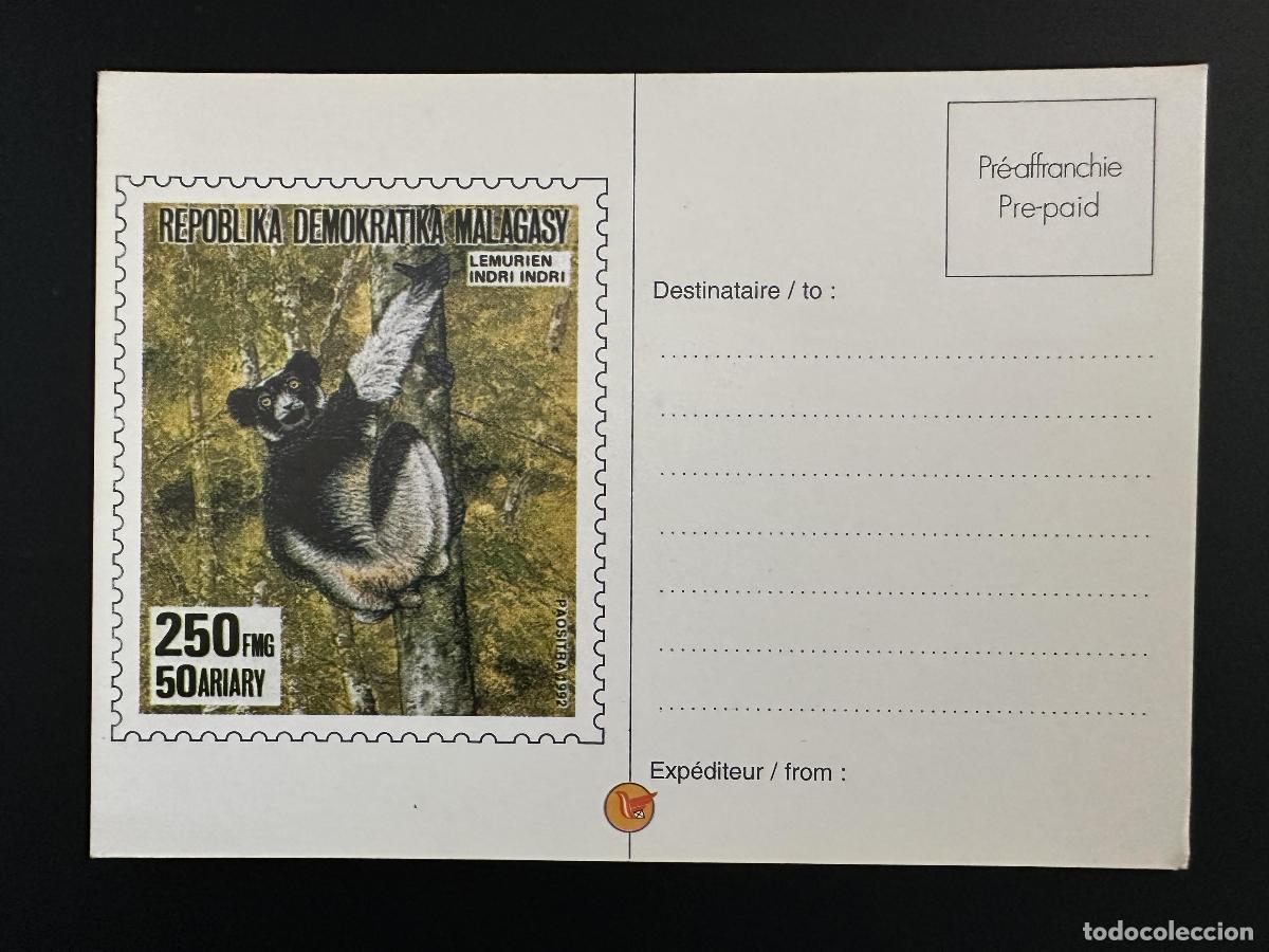 Sellos: &iquest;Madagascar 1993? YT CP 13 Papeler&iacute;a postal: l&eacute;mures indri vida silvestre
