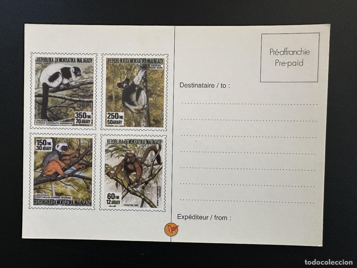 Sellos: &iquest;Madagascar 1993? YT CP 15 Papeler&iacute;a postal Lemurianos l&eacute;mures fauna
