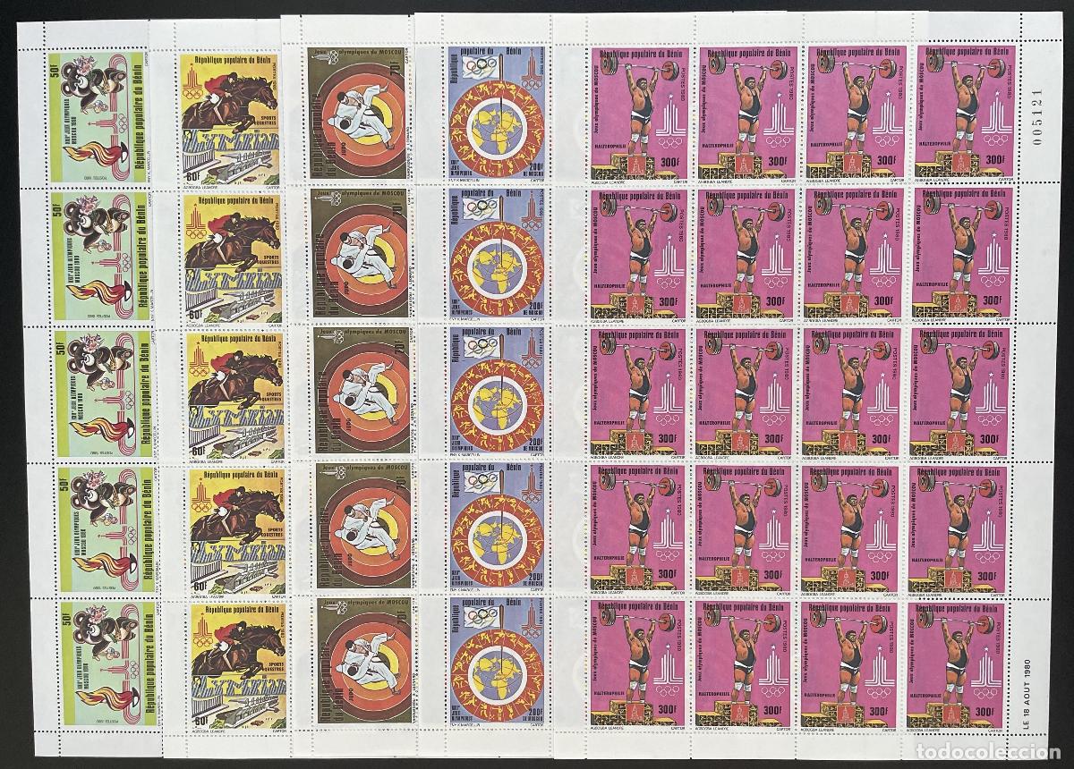 Sellos: Benin 1980 YT 486-490 tablero Juegos Ol&iacute;mpicos Mosc&uacute; halterofilia deporte caballo