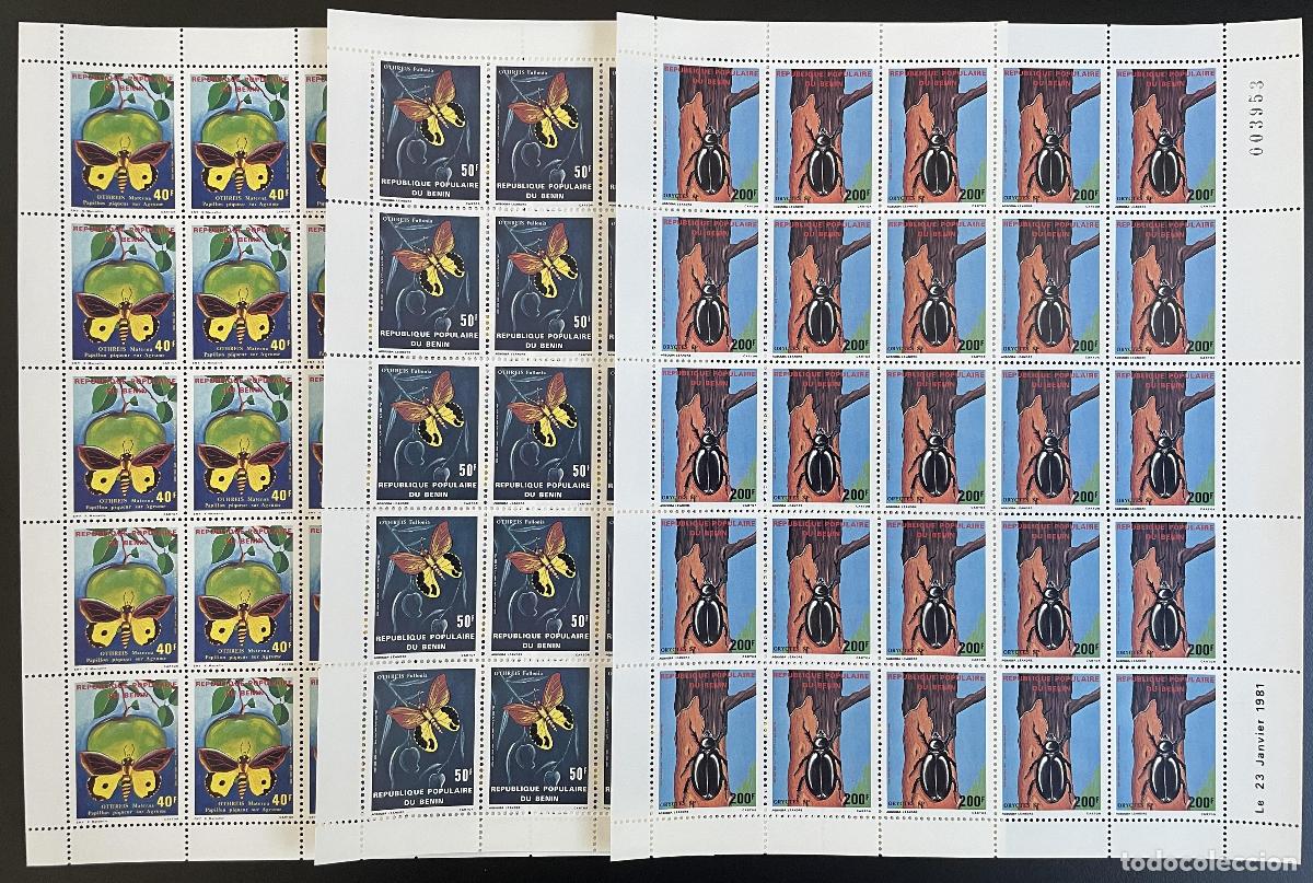 Sellos: Benin 1980 YT 505-507 tabla: insectos escarabajos mariposas vida silvestre naturaleza