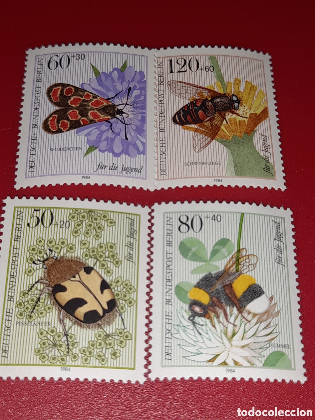 Sellos: Sello Alemania. Berlin nuevo 1984. Pro juventud. Insectos. Naturaleza. Abeja. Mosca. Fauna. Escaraba