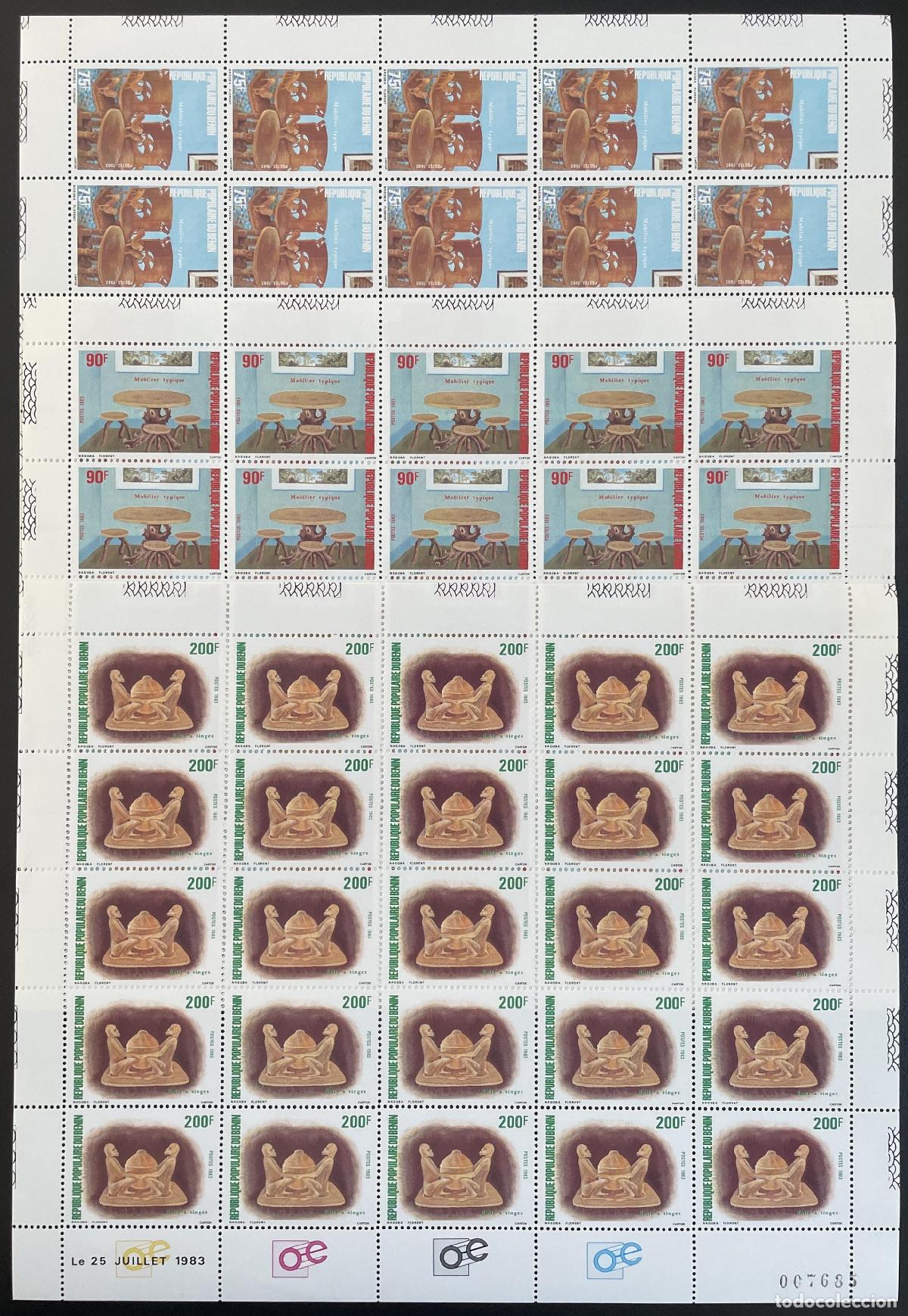 Sellos: Benin 1983 YT 567-569 tablero Mobiliario t&iacute;pico artesanal caja de monos