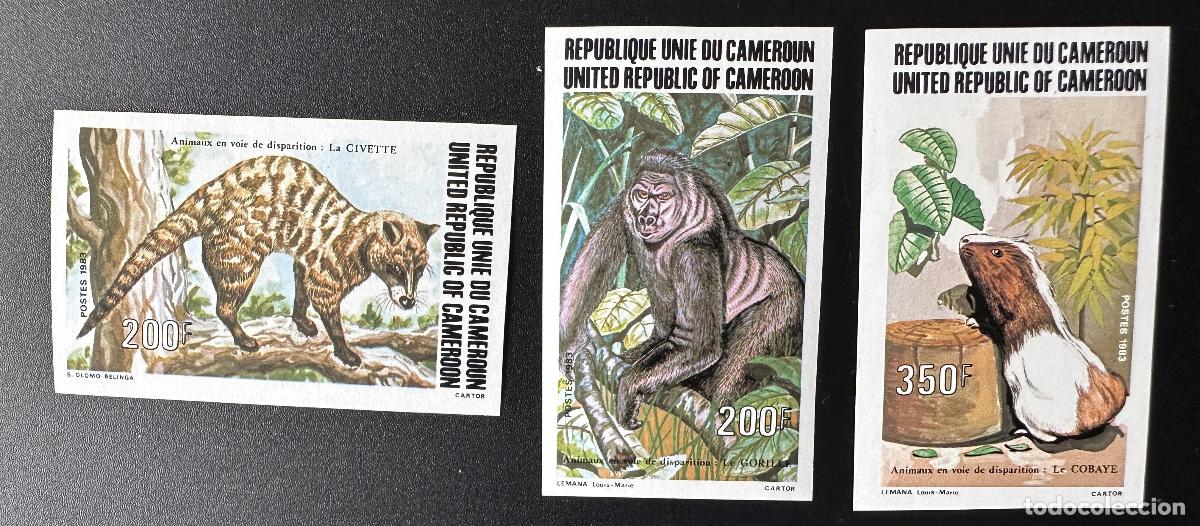 Sellos: Camer&uacute;n 1983 Mi. 1019 - 1021 sin perforar Fauna Animals Civette Gorilla
