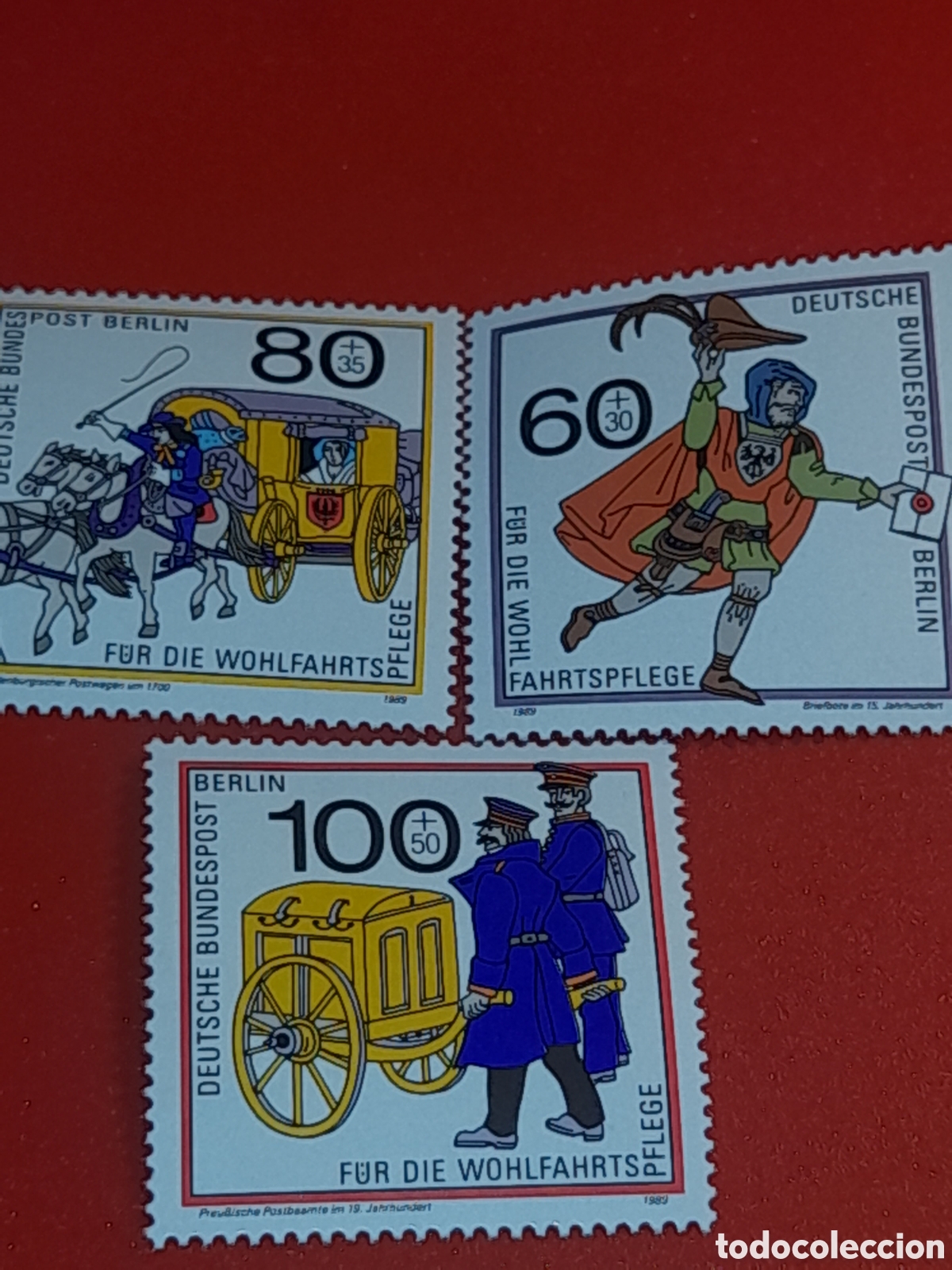 Sellos: Sello Alemania, Berlin nuevo 1989. Beneficencia. Historia correo Cartero. Uniforme Carruaje Caballo