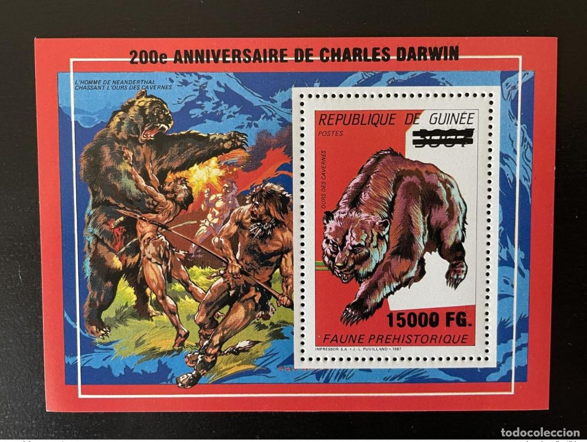 Sellos: Guinea 2009 Mi. Bl. 1733 Dinosaurios sobrecargados: 200 a&ntilde;os de Charles Darwin