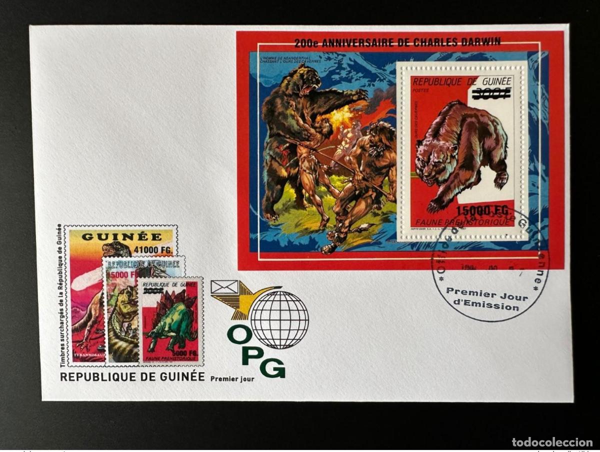 Sellos: Guinea 2009 FDC Mi. Bl. 1733 Dinosaurios sobrecargados cumplea&ntilde;os de Charles Darwin