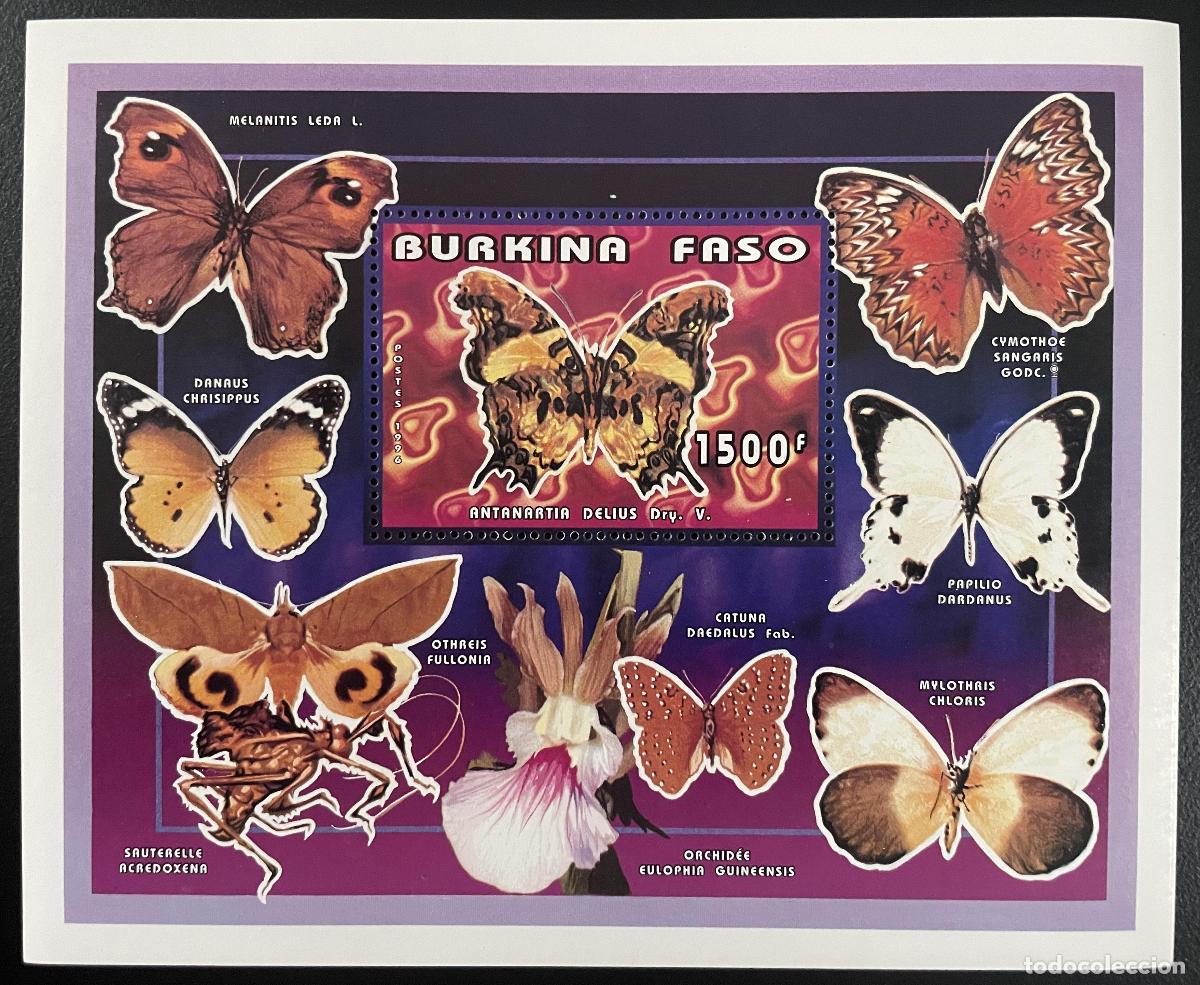 Sellos: Burkina Faso 1996 YT Bl. 60 mariposas fauna insectos lepid&oacute;pteros