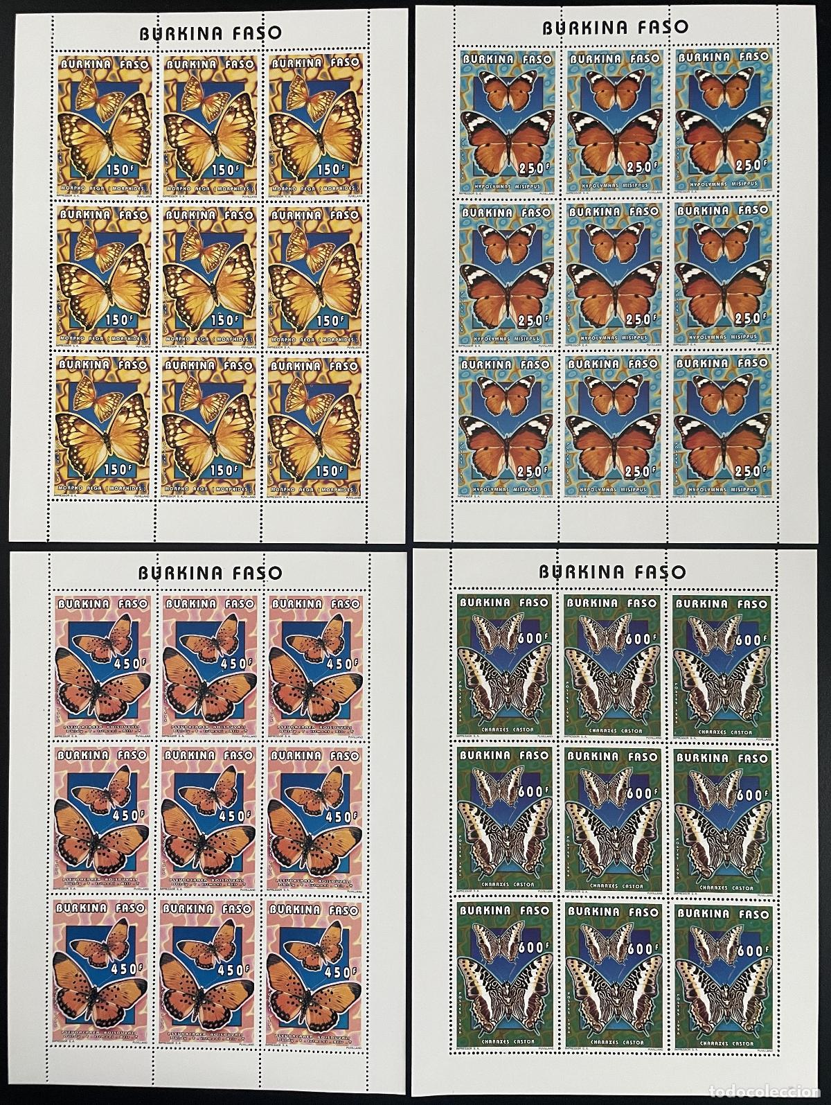 Sellos: Burkina Faso 1996 YT 987-990 tabl&oacute;n mariposas fauna insectos naturaleza