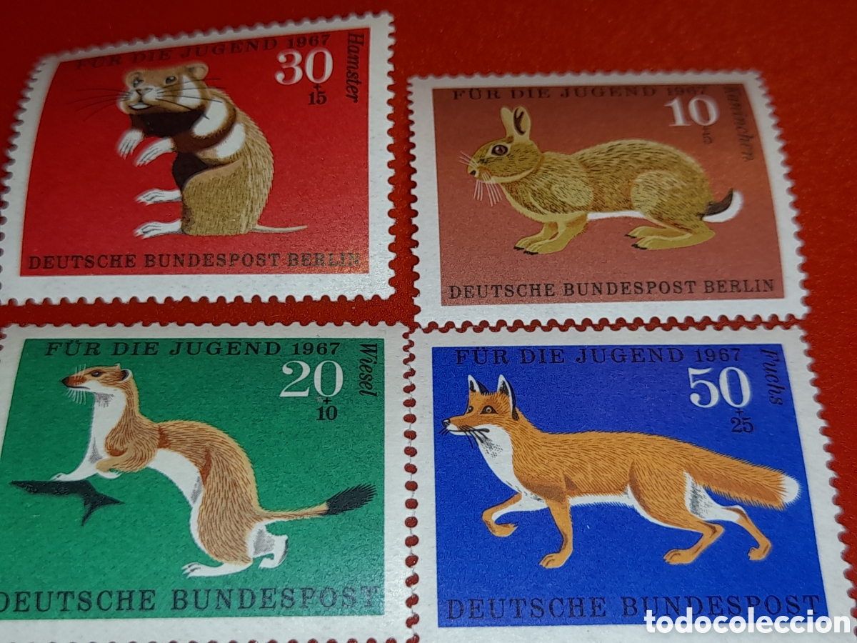 Sellos: Sello Alemania, Berlin nuevo 1967. Pro juventud. Animales. Fauna. Zorro. Conejo. Liebre. Hanster Nu