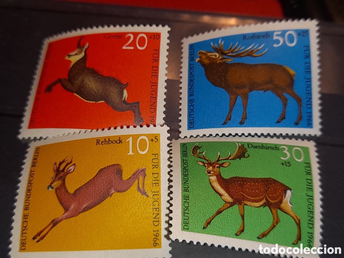 Sellos: Sello Alemania, Berlin nuevo 1966. Pro juventud. Fauna. Aniamles salvajes. Ciervo. Cabra. Rumiantes