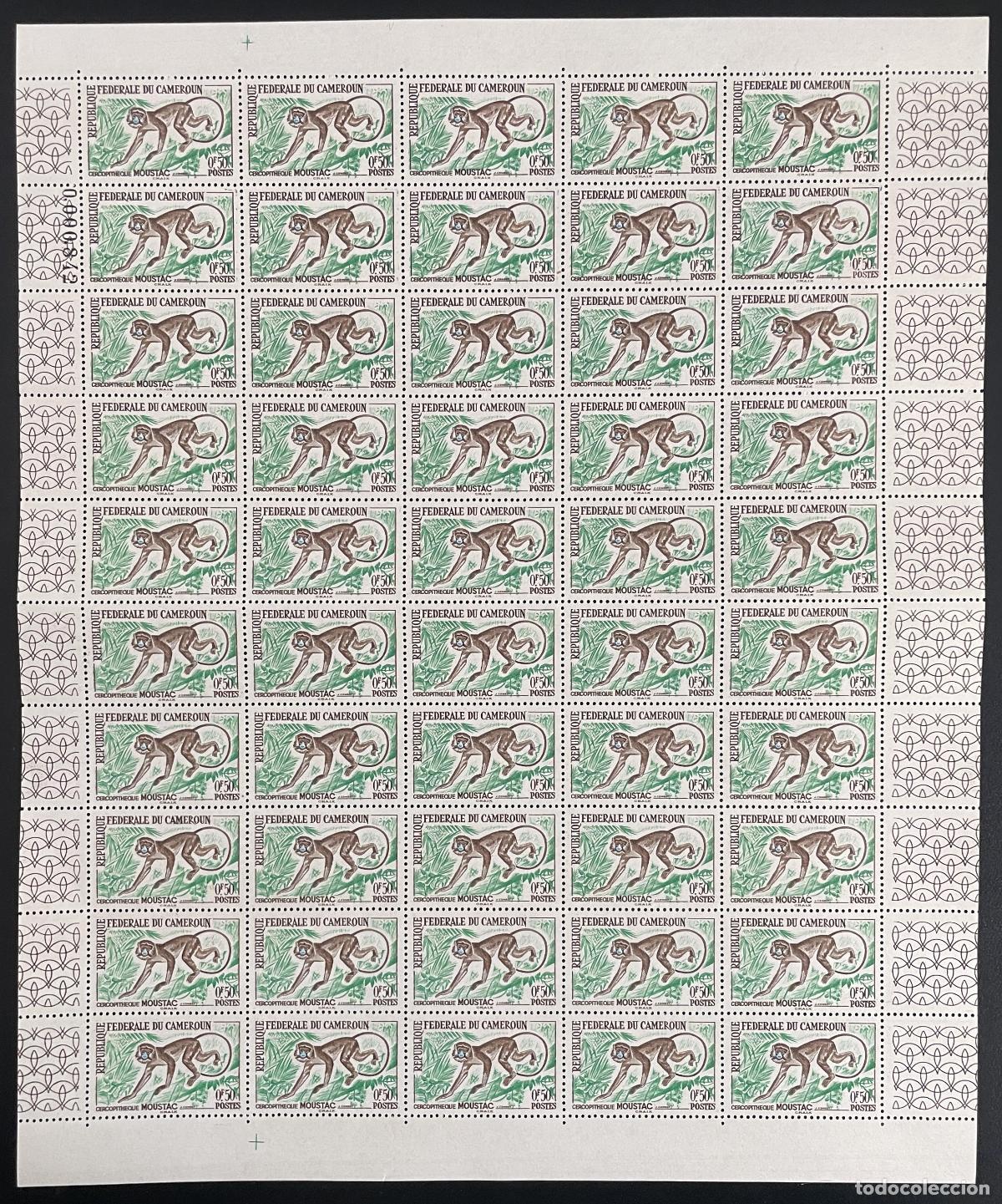 Sellos: Camer&uacute;n 1962-64 YT 339 tabl&oacute;n mono primate animal fauna mam&iacute;fero bigote