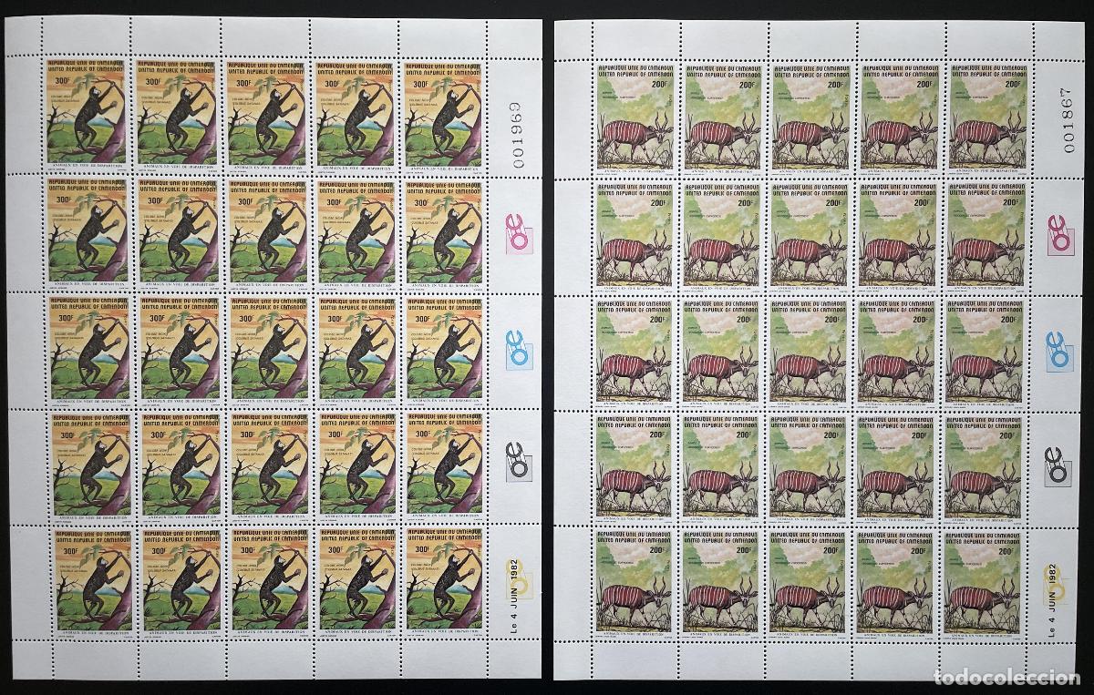 Sellos: Camer&uacute;n 1982 YT 698-699 animales de tabl&oacute;n en peligro extinci&oacute;n ruta monos ant&iacute;lope.