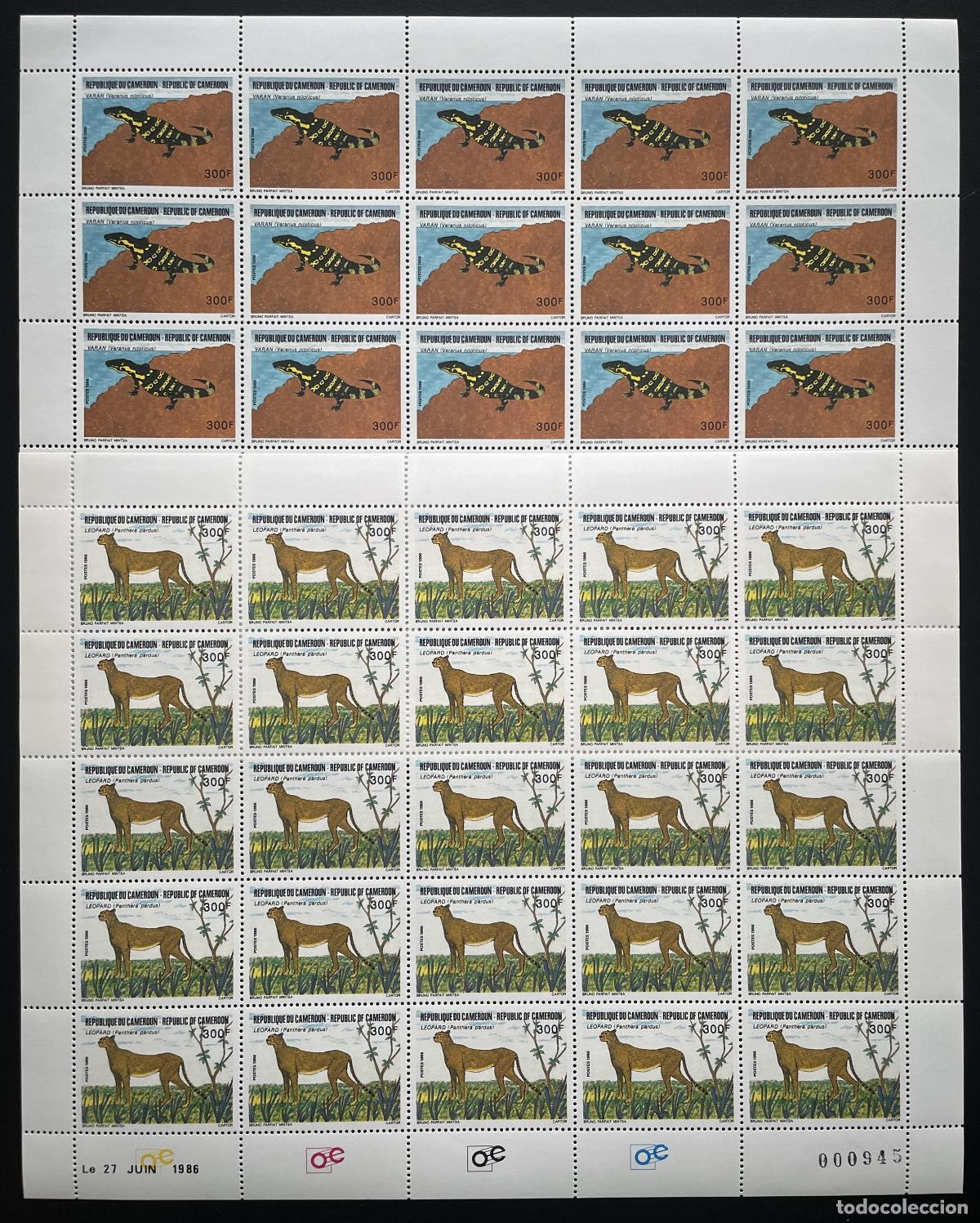 Sellos: Camer&uacute;n 1986 YT 797-798 monitor de tabl&oacute;n lagarto leopardo fauna naturaleza vida silvestre