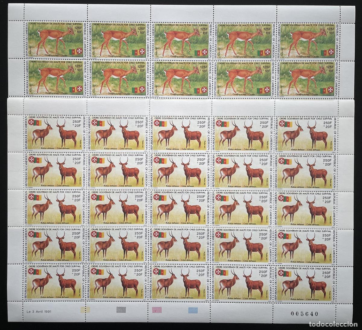Sellos: Camer&uacute;n 1991 YT 841-842 tabl&oacute;n cobe our&eacute;bi order Malta fauna salvaje