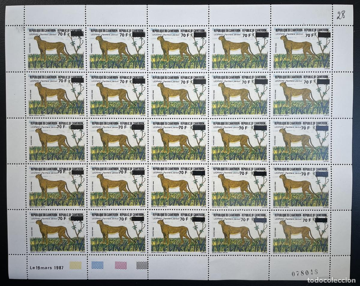 Sellos: Camer&uacute;n Kamerun 1990 Mi. 1166 L&aacute;mina sobrecargada Fauna de leopardos