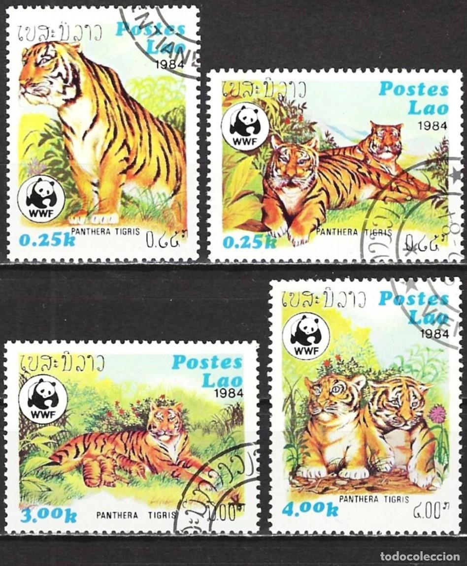 Sellos: Laos 1984 - Mi 706 a 709 - YT 521 a 524 - WWF : Tigres ( Serie completa )