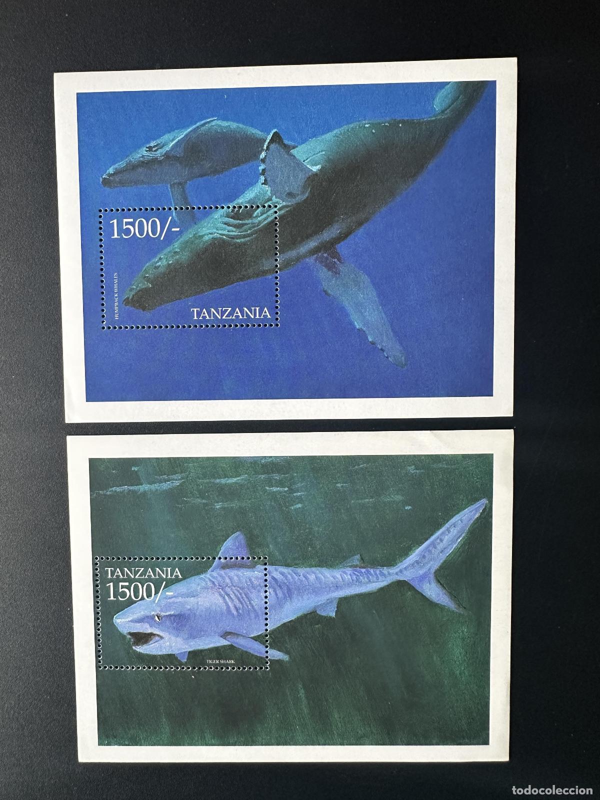 Sellos: Tanzania 1999 Mi. Bl. 503 - 504 Fauna marina Ballenas Tiburones Peces Vida