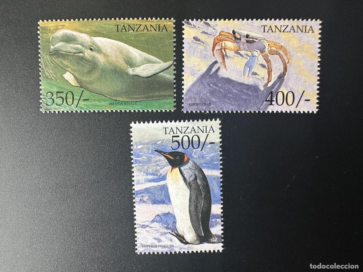 Sellos: Tanzania 1999 Mi. 3861-3863 Fauna marina ballena beluga fantasma cangrejo ping&uuml;ino