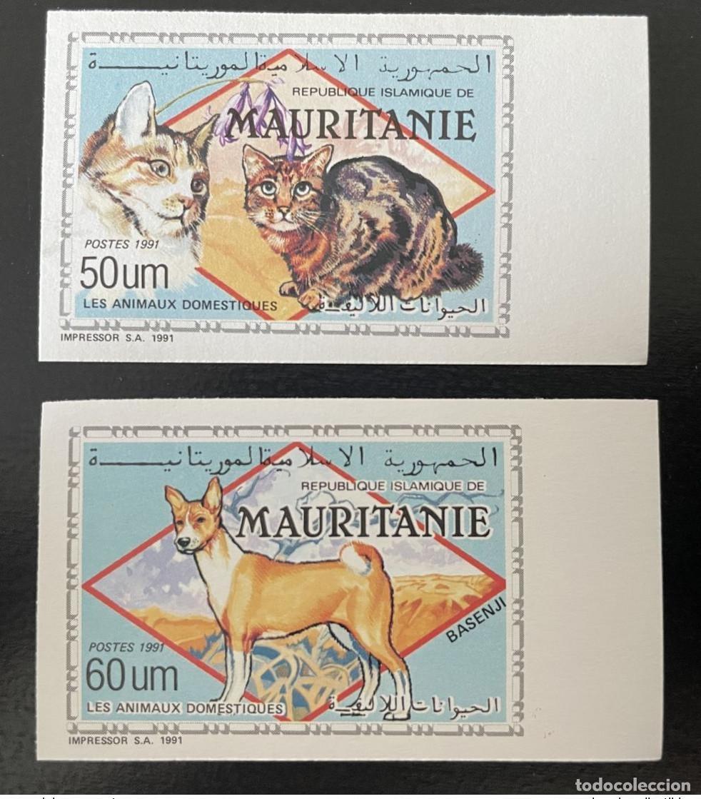 Sellos: Mauritania 1991 ND IMPERF Mi. 999 - 1000 Animales dom&eacute;sticos Perro Gato 2 val. **