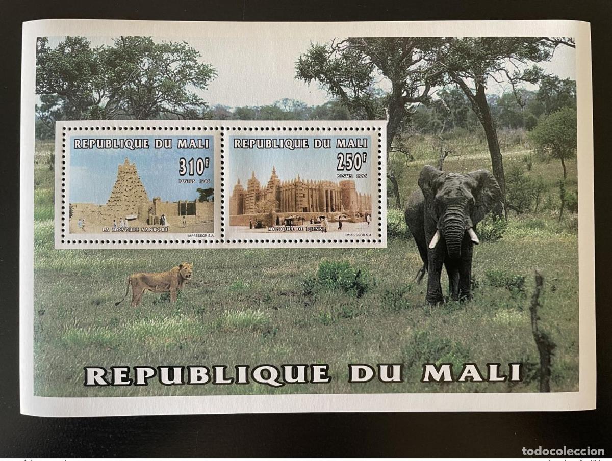 Sellos: Mal&iacute; 1996 Mi. Bl.82 Mezquita Religi&oacute;n Sankor&eacute; Djenn&eacute; Elefante Le&oacute;n Vida Silvestre MNH**