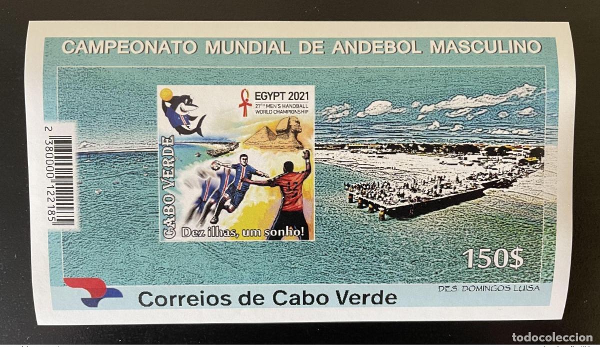 Sellos: Cabo Verde 2021 de mayo. &iquest;Bl.? Campeonato mundial balonmano Egipto Sphinx Shark MNH