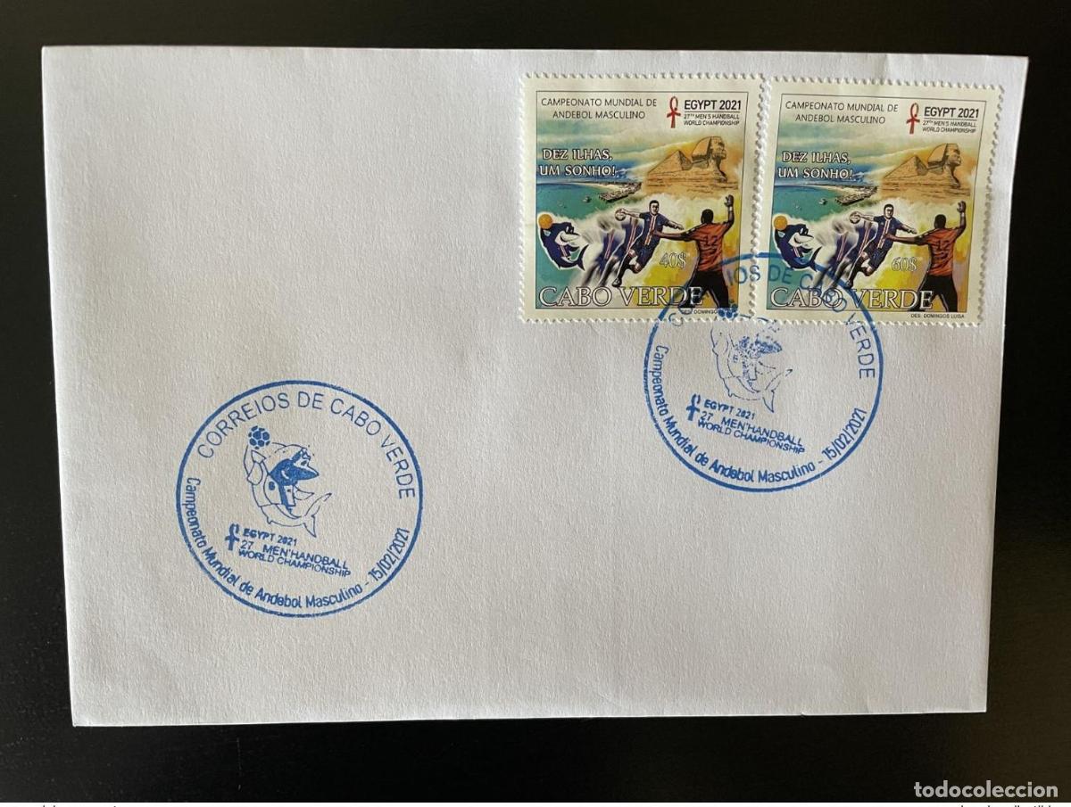 Sellos: Cabo Verde 2021 FDC Mi.? Campeonato Mundial de Balonmano Egipto Sphinx 2 val. 5 MNH
