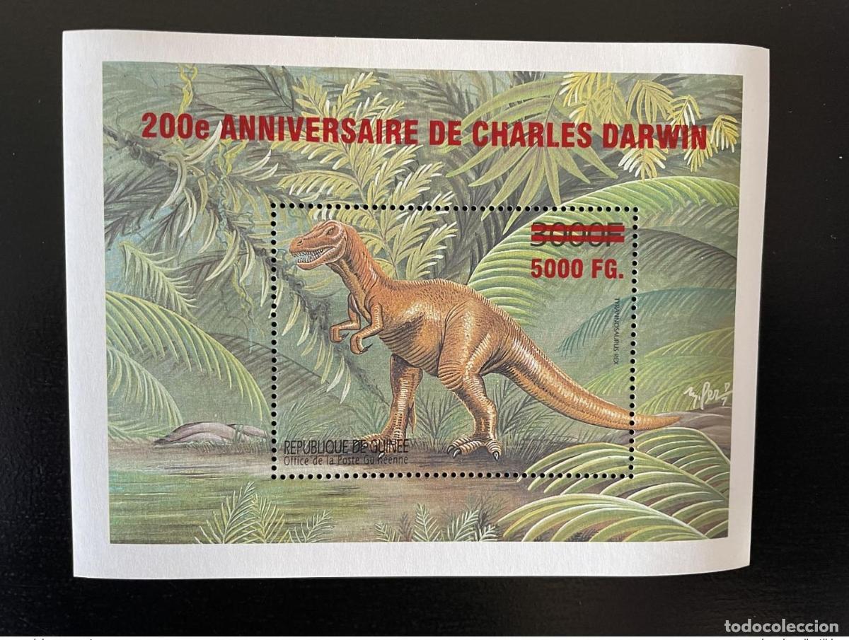 Sellos: Guinea 2009 Mi. Bl. 1729 Dinosaurios sobrealimentados 200 a&ntilde;os de Charles Darwin