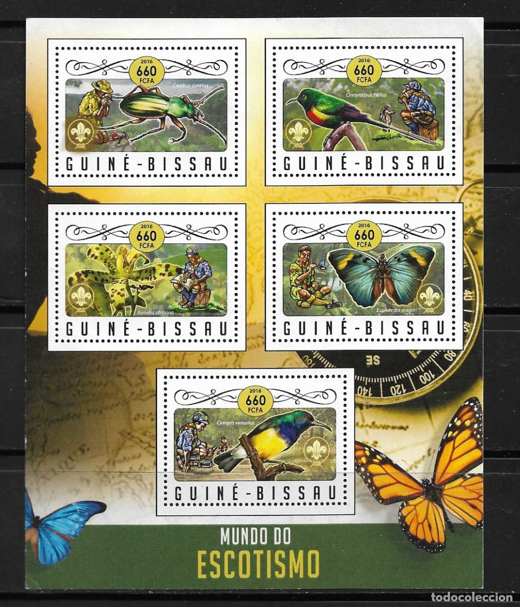 Sellos: GUINEA BISSAU 2016, HOJA BLOQUE TEMA FAUNA - MARIPOSAS - SCOUTS. MNH.