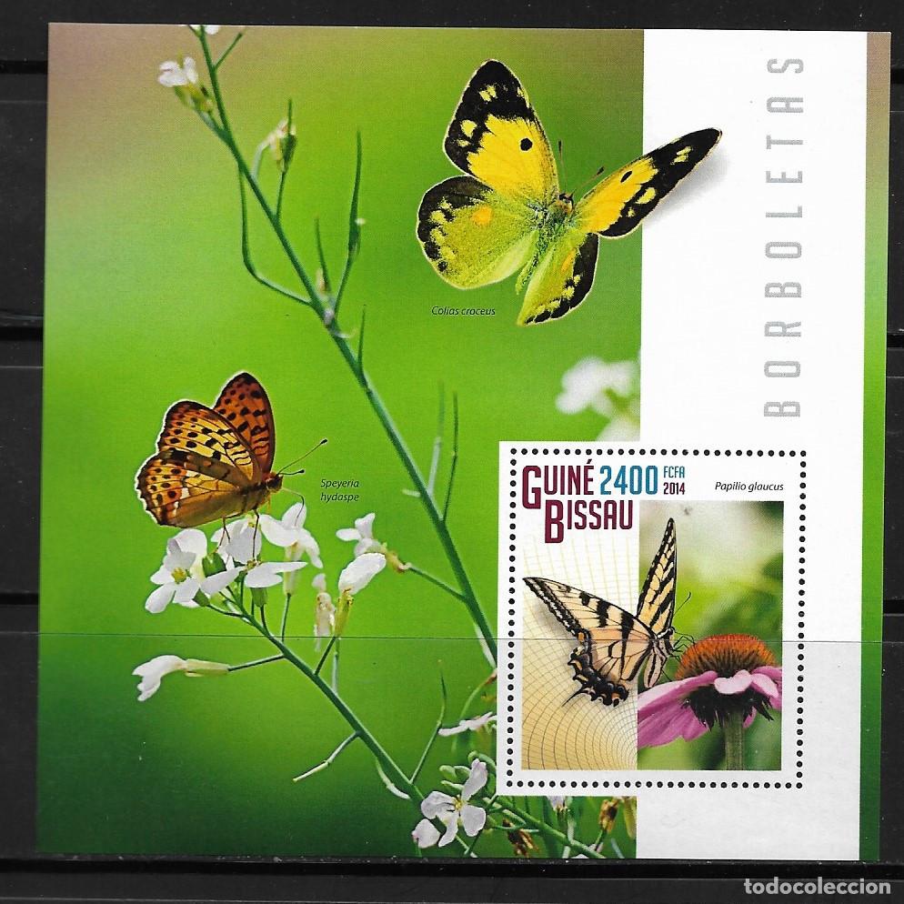 Sellos: GUINEA BISSAU 2014, HOJA BLOQUE TEMA FAUNA - MARIPOSAS. MNH.