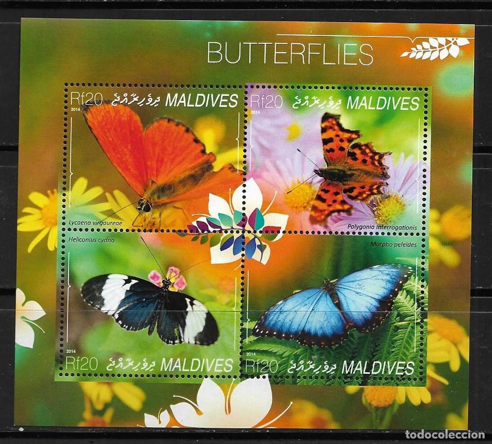 Sellos: MALDIVAS 2014, HOJA BLOQUE TEMA FAUNA - MARIPOSAS. MNH.